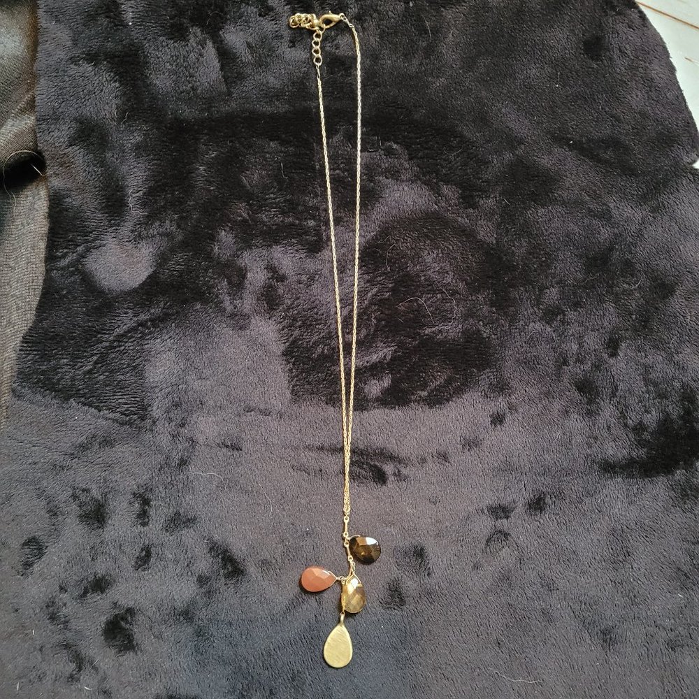 17"-19" Necklace -Brown Yellow Gold Pendant
